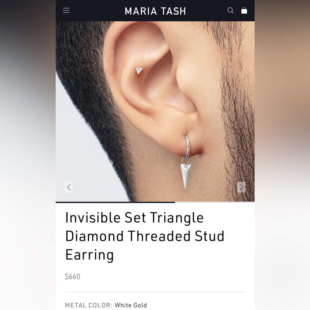 Invisible Set Triangle Diamond Threaded Stud Earring white gold